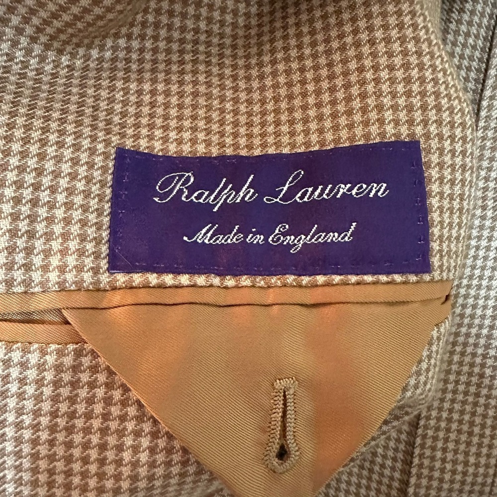 Ralph Lauren Purple Label Camel Hair Silk Houndstooth Blazer Made in England 42R - Picture 3 of 10
